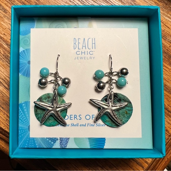 🌊 NWT Beach Chic Jewelry Wonders of the Sea Genuine Shell earrings starfish - Picture 1 of 1